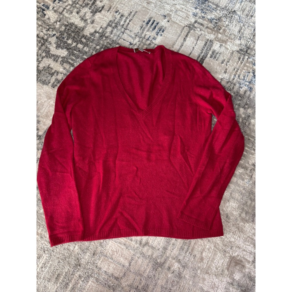 Caslon 100% Cashmere V-Neck Sweater Red Long Sleeve Knit Top Womens Large